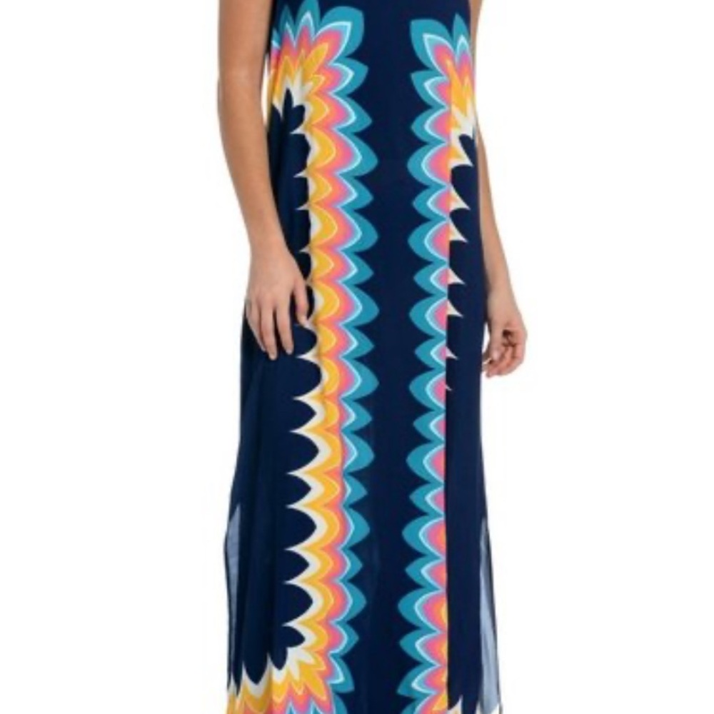 Blue and Orange Maxi Sundress for Resort Wear
